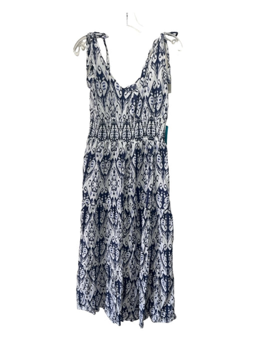 La Plage Size M Blue & White Cotton V Neck & Back Sleeveless Paisley Maxi Dress Blue & White / M