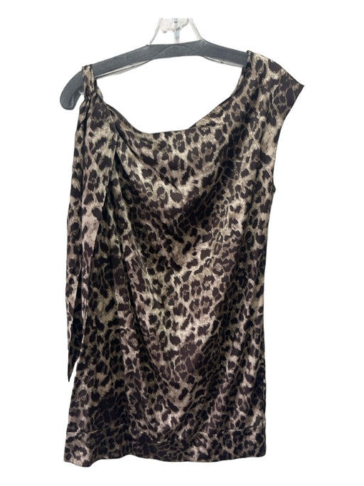 Miguelina Size L Beige & Brown Silk Blend Cheetah One Shoulder Sleeveless Dress Beige & Brown / L