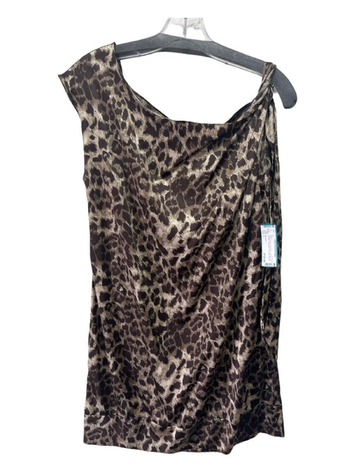 Miguelina Size L Beige & Brown Silk Blend Cheetah One Shoulder Sleeveless Dress Beige & Brown / L