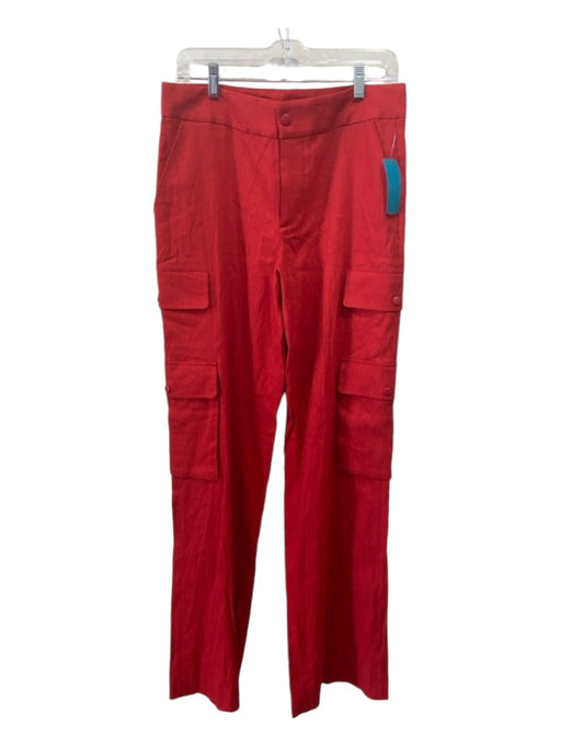 Alice + Olivia Size 8 Red Linen Blend Cargo Wide Leg Snap & Zip Pants Red / 8