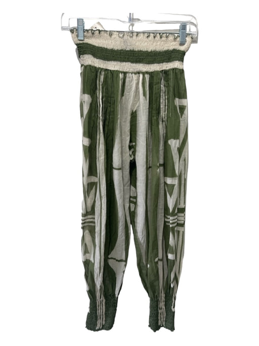 Johanna Ortiz Size 4 White & Green Cotton Geometric Print Flowy Jogger Pants White & Green / 4