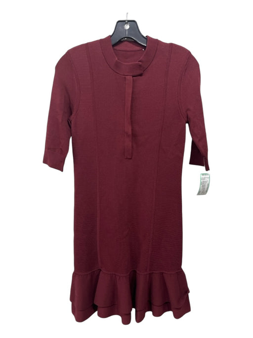 Veronica Beard Size S/XS Dark Red Viscose Blend Knit Half Sleeve Half Zip Dress Dark Red / S/XS