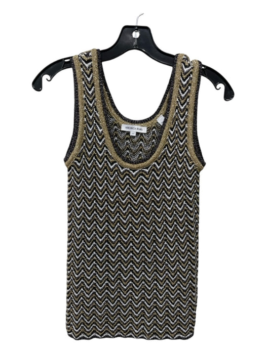 Veronica Beard Size S Black, Gold & White Metallic Chevron Scoop Neck Knit Top Black, Gold & White / S