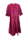 Farm Rio Size XL Pink Print Cotton Tie V Neck Maxi Tiered Dress Pink Print / XL