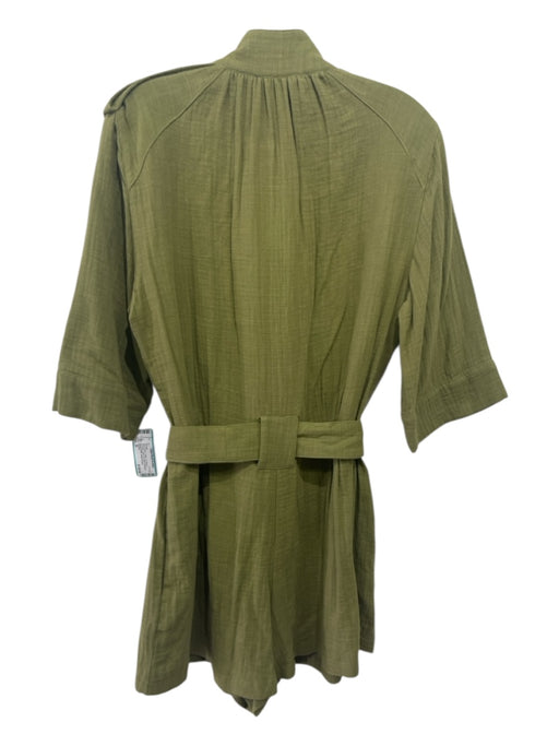 Smythe Size M Olive Green Cotton 1/2 Sleeve Shoulder Lapel Tie Waist Romper Olive Green / M