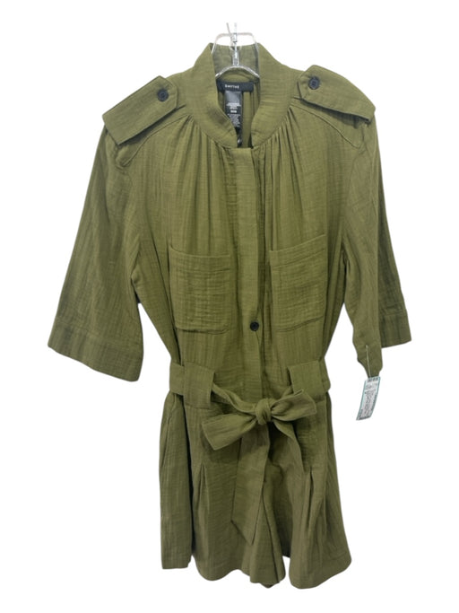 Smythe Size M Olive Green Cotton 1/2 Sleeve Shoulder Lapel Tie Waist Romper Olive Green / M