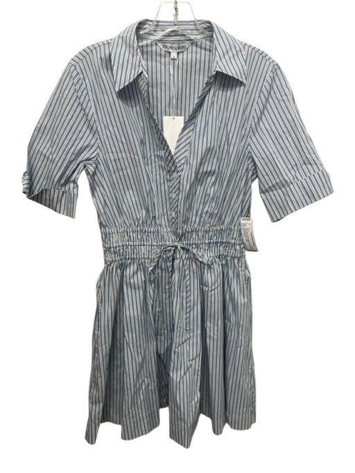 Veronica Beard Size 6 Blue & White Cotton Blend Striped Drawstring Waist Dress Blue & White / 6