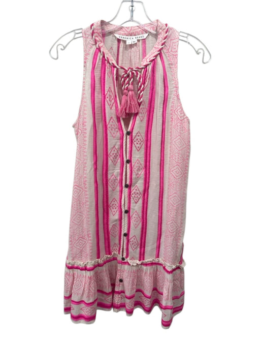 Veronica Beard Size S Pink & White Cotton Blend Geometric Pattern Mini Dress Pink & White / S