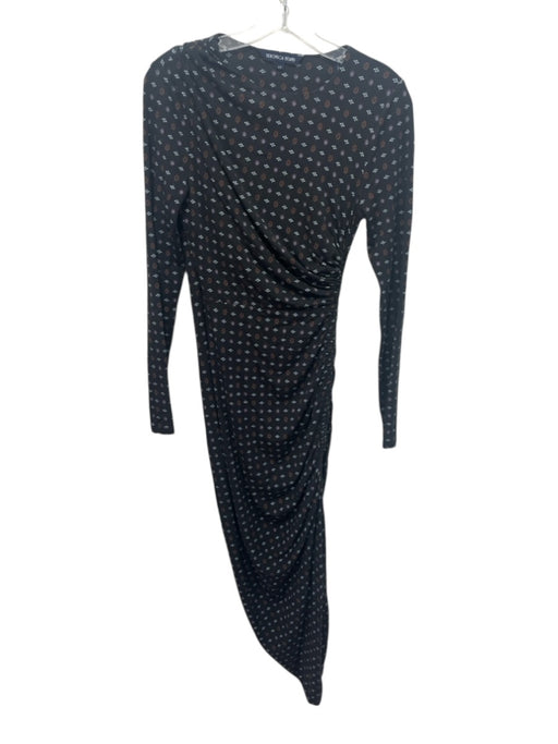 Veronica Beard Size S Black, Blue & Brown Tencel Ruched Geometric Print Dress Black, Blue & Brown / S
