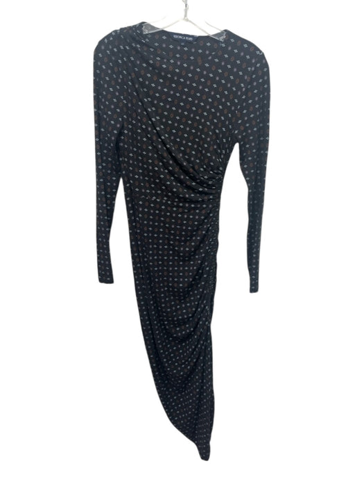 Veronica Beard Size S Black, Blue & Brown Tencel Ruched Geometric Print Dress Black, Blue & Brown / S