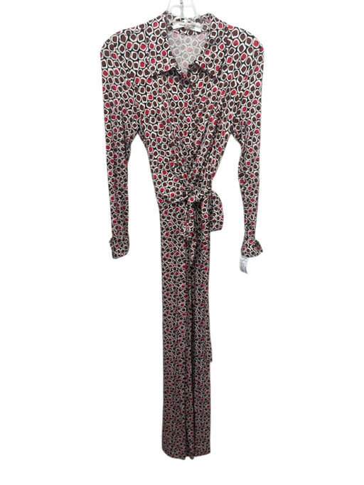Diane Von Furstenberg Size S Black, Red & Brown Viscose Blend Tie Waist Jumpsuit Black, Red & Brown / S