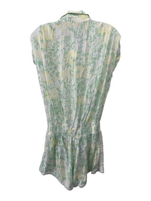 Poupette St. Barth Size M White, Green & Yellow Rayon Abstract Floral Jumpsuit White, Green & Yellow / M