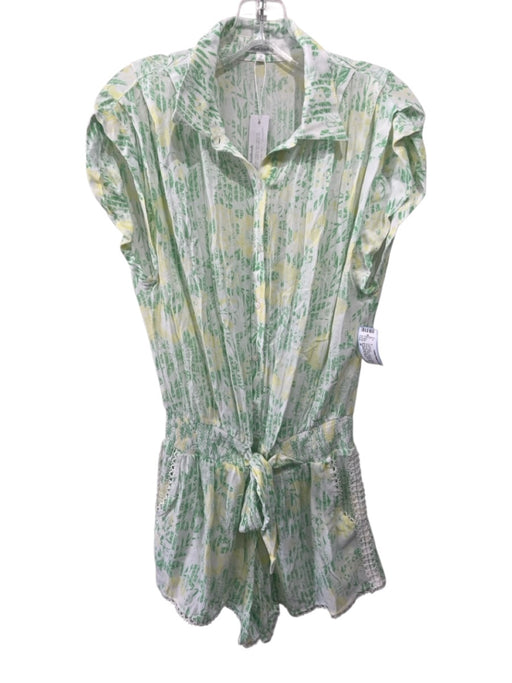 Poupette St. Barth Size M White, Green & Yellow Rayon Abstract Floral Jumpsuit White, Green & Yellow / M
