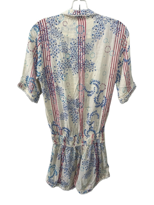 Poupette St. Barth Size S White, Blue & Red Viscose Short Sleeve Jumpsuit White, Blue & Red / S