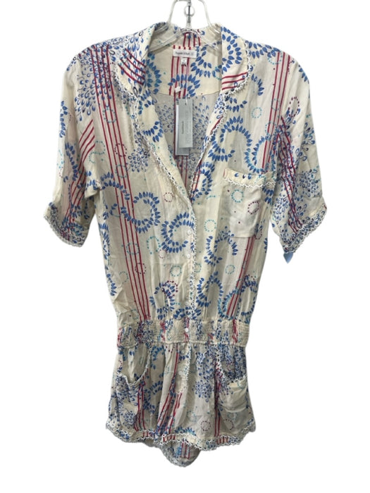 Poupette St. Barth Size S White, Blue & Red Viscose Short Sleeve Jumpsuit White, Blue & Red / S