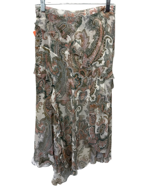 Veronica Beard Size 4 White, Green & Pink Silk ZIp Sides Paisley Ruffle Skirt White, Green & Pink / 4