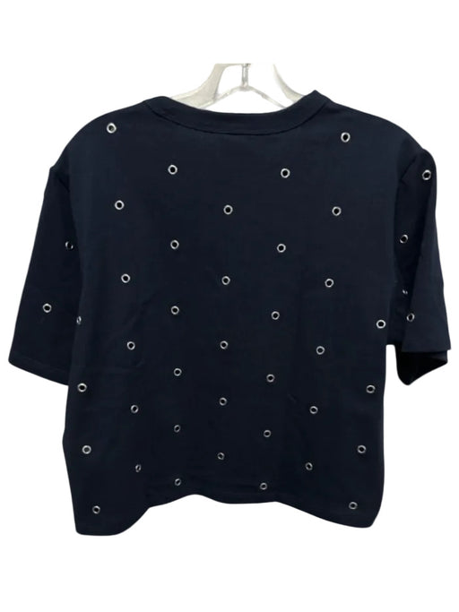 Veronica Beard Jeans Size S Navy Cotton Grommets Cropped Crew Neck Boxy Top Navy / S