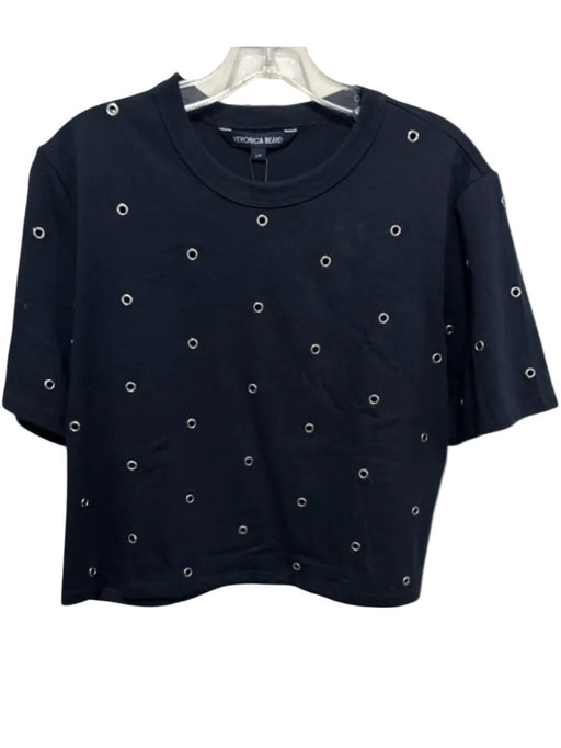 Veronica Beard Jeans Size S Navy Cotton Grommets Cropped Crew Neck Boxy Top Navy / S