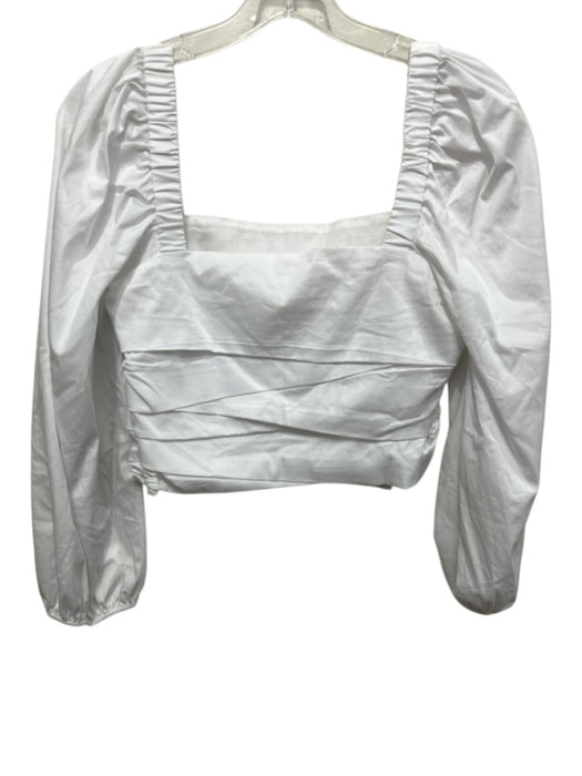 Veronica Beard Size 6 White Cotton Blend Zip Close Long Balloon Sleeve Top White / 6