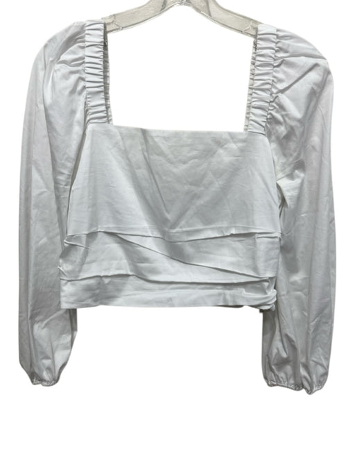 Veronica Beard Size 6 White Cotton Blend Zip Close Long Balloon Sleeve Top White / 6
