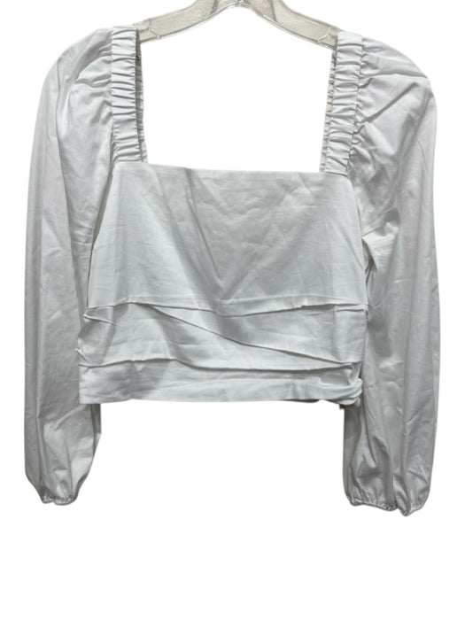 Veronica Beard Size 8 White Cotton Blend Zip Close Long Balloon Sleeve Top White / 8