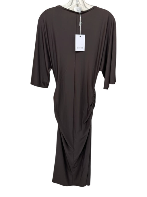 Suboo Size S Brown Poly Blend Midi Cape Sleeve Ruched Solid Dress Brown / S