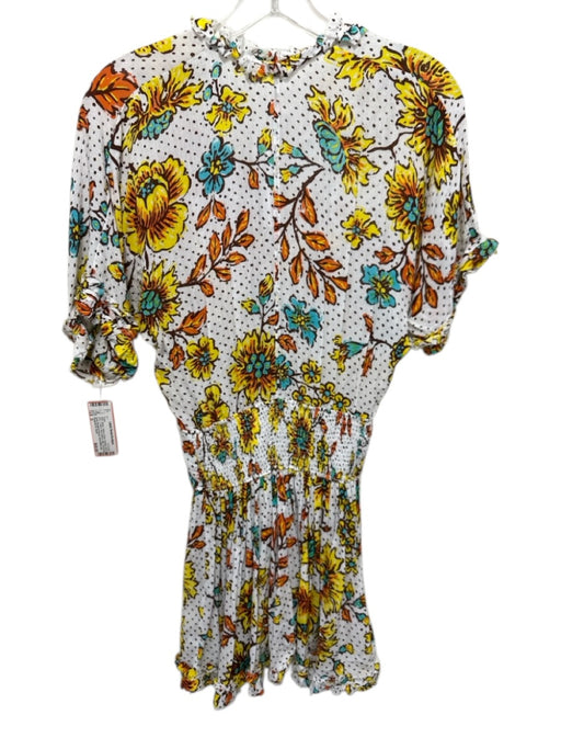 Poupette St. Barth Size S White, Yellow & Blue Viscose floral print V Neck Dress White, Yellow & Blue / S
