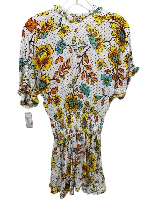 Poupette St. Barth Size S White, Yellow & Blue Viscose floral print V Neck Dress White, Yellow & Blue / S