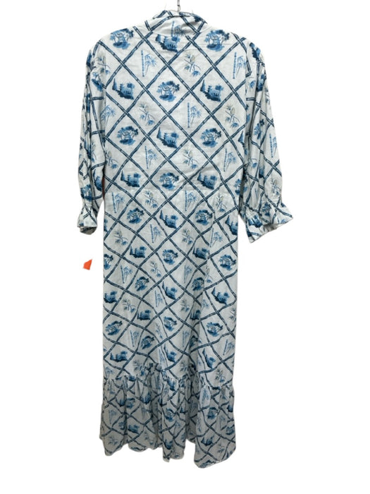 Holly Shae Design Size L/XL Blue & White Cotton Bamboo Detail Button Front Dress Blue & White / L/XL