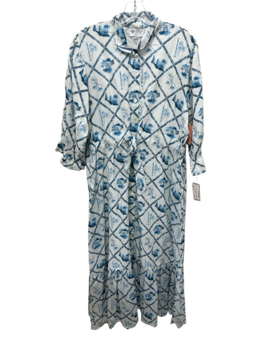 Holly Shae Design Size L/XL Blue & White Cotton Bamboo Detail Button Front Dress Blue & White / L/XL