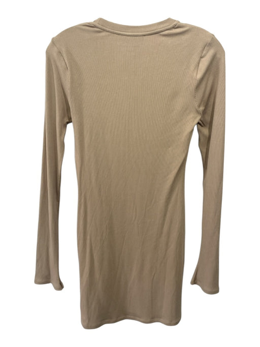 SER.O.YA Size M Beige Rayon Blend Ribbed Mini Round Neck Long Sleeve Dress Beige / M