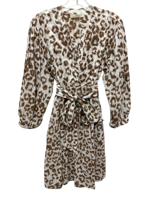 Lola Australia Size M Brown & White Cotton Cheetah Print V Neck Mini Dress Brown & White / M