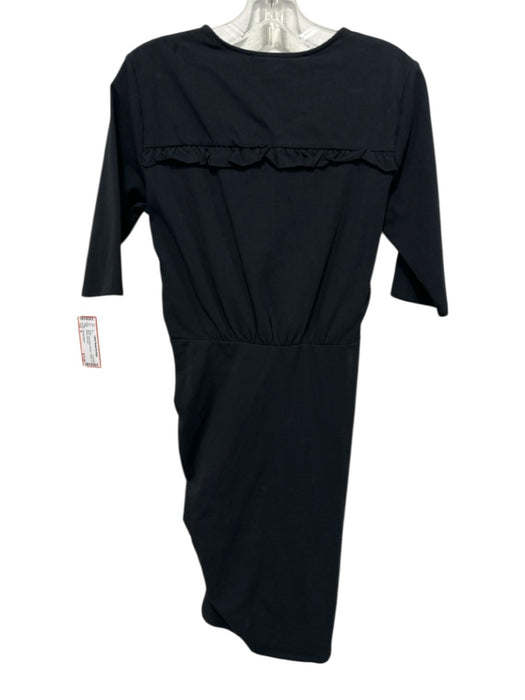 Veronica Beard Size S Black Cotton Blend Ruched V Neck 1/2 sleeve Dress Black / S
