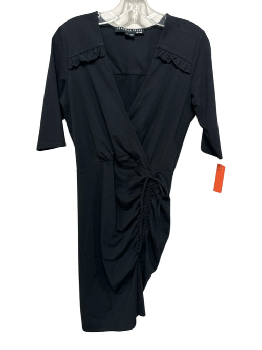 Veronica Beard Size S Black Cotton Blend Ruched V Neck 1/2 sleeve Dress Black / S