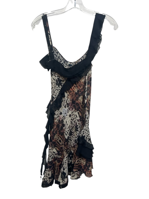 Siedres Size M White, Brown & Black Polyester ruffles Sleeveless Dress White, Brown & Black / M