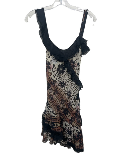 Siedres Size M White, Brown & Black Polyester ruffles Sleeveless Dress White, Brown & Black / M