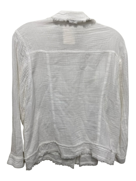 Pure Amici Size L White Cotton Gauze Button Up Collared Long Sleeve Top White / L