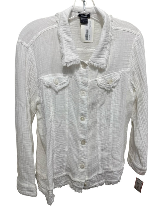 Pure Amici Size L White Cotton Gauze Button Up Collared Long Sleeve Top White / L