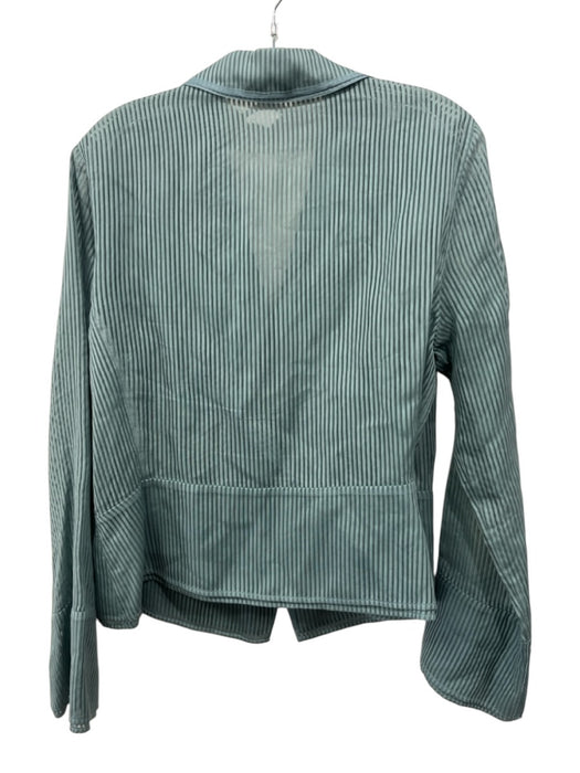 Akris Size 14 Teal Cotton & Silk Striped Semi Sheer Snap Button Front Jacket Teal / 14