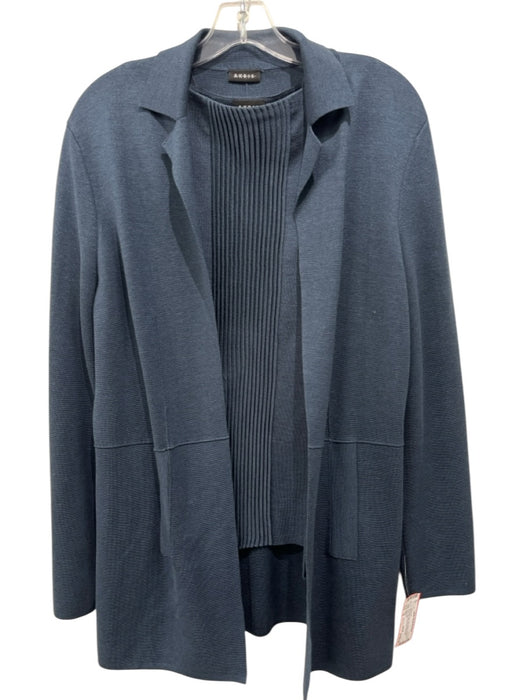 Akris Navy Blue Silk Cap Sleeve Pleated Front Open Front Knit Jacket Set Navy Blue / 12