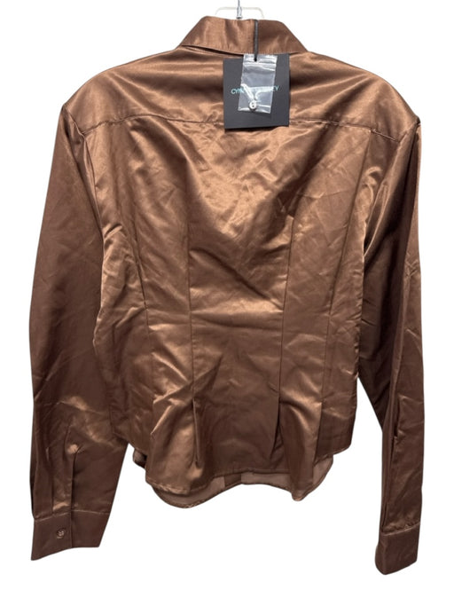 Cynthia Rowley Size L Brown Cotton & Silk Button Up Pleat Detail Long Sleeve Top Brown / L