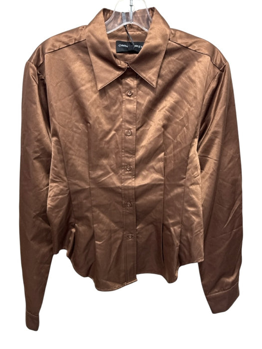 Cynthia Rowley Size L Brown Cotton & Silk Button Up Pleat Detail Long Sleeve Top Brown / L
