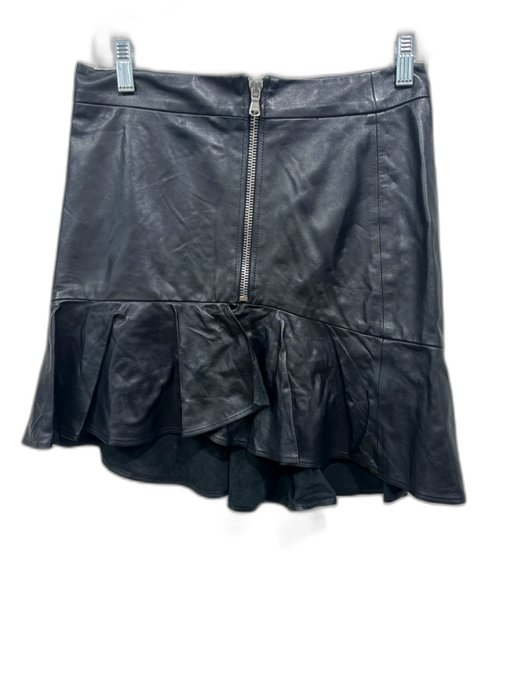 Veronica Beard Size 4 Black Leather Front Zip Ruffle Knee Length Skirt Black / 4