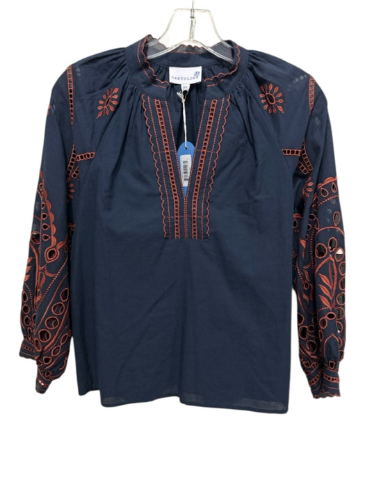 Cartolina Size XS Navy Blue & Orange Cotton Blend Long Balloon Sleeve V Neck Top Navy Blue & Orange / XS
