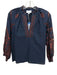 Cartolina Size XS Navy Blue & Orange Cotton Blend Long Balloon Sleeve V Neck Top Navy Blue & Orange / XS