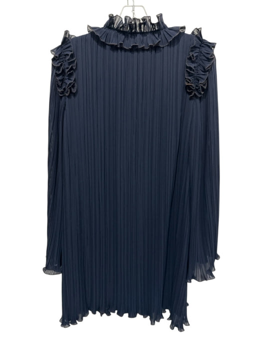 Rebecca Taylor Size M Black & Brown Polyester Accordian Pleats Tie V Neck Dress Black & Brown / M
