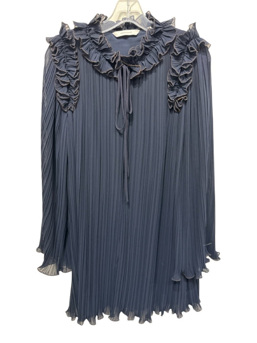 Rebecca Taylor Size M Black & Brown Polyester Accordian Pleats Tie V Neck Dress Black & Brown / M