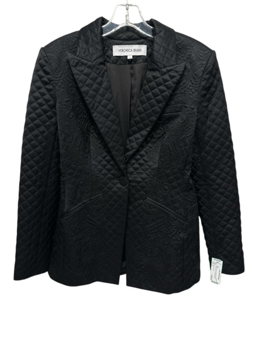 Veronica Beard Size 4 Black No Fabric Tag Satin Diamond Quilt One Button Jacket Black / 4