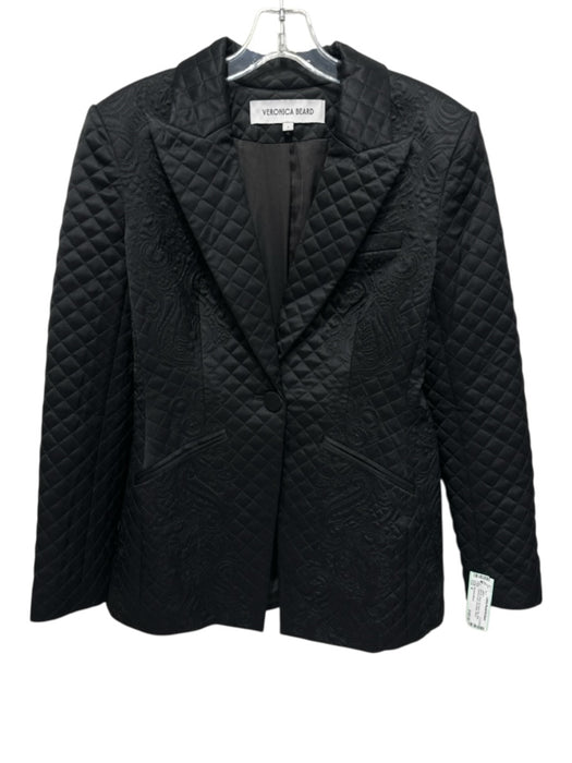 Veronica Beard Size 4 Black No Fabric Tag Satin Diamond Quilt One Button Jacket Black / 4