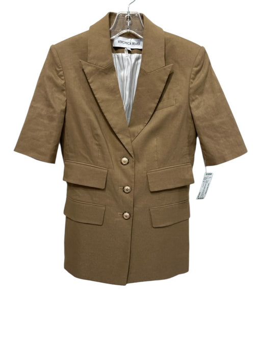 Veronica Beard Size 4 Khaki Beige No Fabric Tag 3 Button Short Sleeve Jacket Khaki Beige / 4